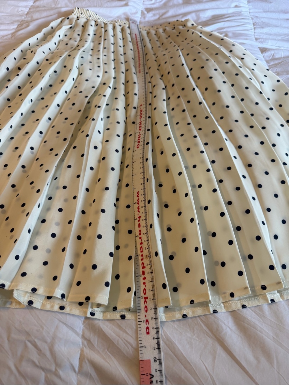 🐩 TANJAY Vintage Pleated Polka Dot Midi Skirt - Cream with Black Dots - Picture 6 of 6